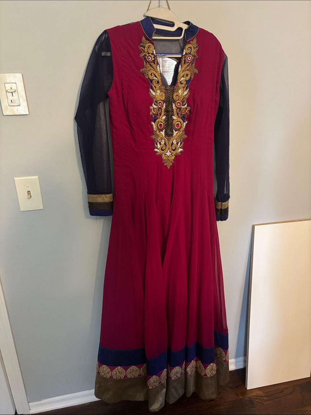 Embroidered Maroon & Navy Anarkali Dress